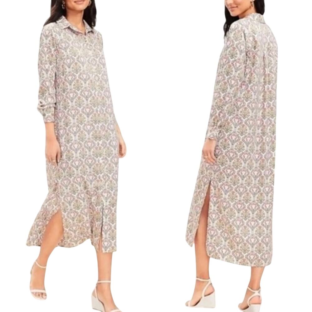 NWT Loft Petites Tuilerie Floral Pattern Long Sleeve Midi Shirt Dress Size 18P